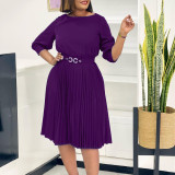 Plus Size Solid Color Pleated Midi Dress GMLF-3344