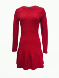 Long Sleeve Solid Color Pleated Mini Dress OMY-12017