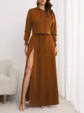 Plus Size Solid Color Hooded Two Piece Skirts Set ZDF-31306