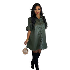 Long Sleeve Leather Casual Dress BN-9215