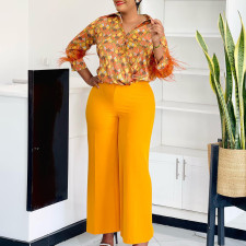 Plus Size Long Sleeve Print Loose Two Piece Pants Set GMLF-3342