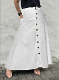 Single Breasted Pocket Solid Color Long Skirt OMY-12015