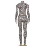 Leopard Print Zipper Long Sleeve Jumpsuit GSLF-K25S80683