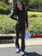 Solid Color Zipper Tops Micro Flare Pant Suit(With Headscarf) CH-25053