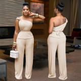 Single Shoulder Sleeveless Two Piece Pants Set BY-7508
