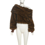 Solid Color Furry Slash Shoulder Tops GZJQ-K25L80560