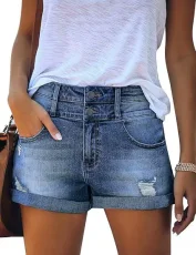 Washed High Waist Denim Shorts GSMF-DT9112