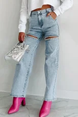 Chain Holes Washed Straight Jeans GSMF-ZC2025-2