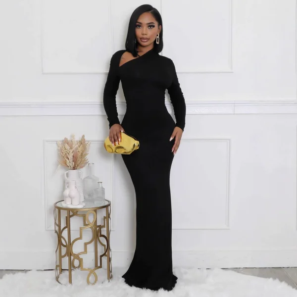 Solid Color Slash Shoulder Fishtail Dress QYMF-3088