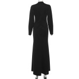 Long Sleeve Solid Color Split Maxi Dress GZJQ-K25D80722