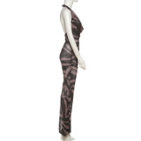 Print Halterneck Backless Maxi Dress GZJQ-K25D78564