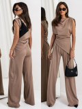 Solid Color Sleeveless Irregular Pants Suit SHD-9557