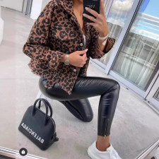 Leopard Print Long Sleeve Denim Coats GSMF-ZZP89263