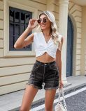Fashion Washed Raw Edges Denim Shorts GSMF-9115#