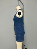 Denim Sleeveless Vest Two Piece Shorts Set GSMF-ZC13368
