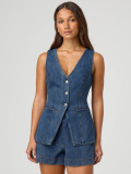 Denim Sleeveless Vest Two Piece Shorts Set GSMF-ZC13368