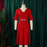 Plus Size Solid Color Half Sleeve Midi Dress GATE-533