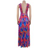 Sleeveless Ruffles Print Maxi Dress BY-7512