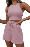 Solid Color Sleeveless Two Piece Shorts Set YMZY-PP0028