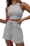 Solid Color Sleeveless Two Piece Shorts Set YMZY-PP0028