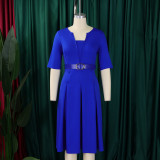Plus Size Solid Color Half Sleeve Midi Dress GATE-533