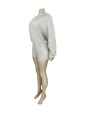 Solid Color Long Sleeve Two Piece Shorts Set CH-25101