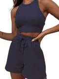 Solid Color Sleeveless Two Piece Shorts Set YMZY-PP0028