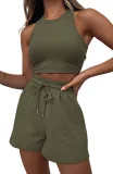 Solid Color Sleeveless Two Piece Shorts Set YMZY-PP0028