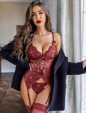 Lace Sheer Backless Deep V-Neck Lingerie Set GJZY-3250