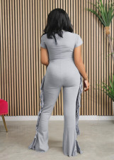 Solid Color Short Sleeve Tassel Jumpsuit GTYZ-7339