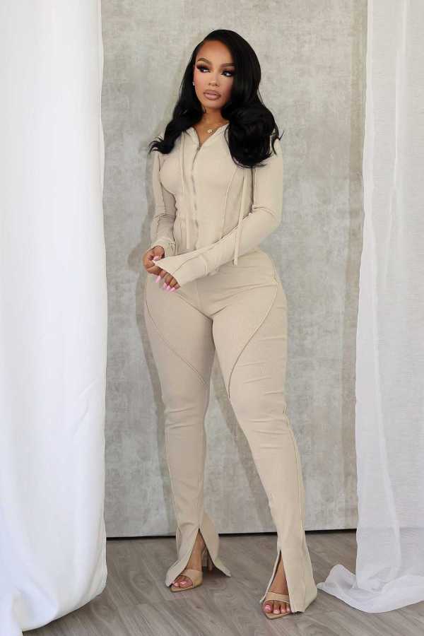 Solid Color Hooded Sport Two Piece Pants Set NYF-8198