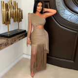 Single Shoulder Tassel Maxi Dress GTYZ-7536