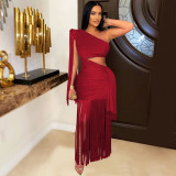 Single Shoulder Tassel Maxi Dress GTYZ-7536