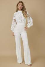 Lace Patchwork Long Sleeve Jumpsuit OSM-4493