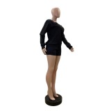 Casual Long Sleeve Sweatshirt Two Piece Shorts Set QOUY-6065