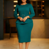 Plus Size Long Sleeve Solid Color Pencil Dress GATE-599