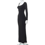 Long Sleeve Solid Color Maxi Dress GSZM-Q22DS381