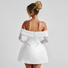 One Shoulder Lace Long Sleeve Mini Dress GSZM-H24DS289
