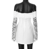One Shoulder Lace Long Sleeve Mini Dress GSZM-H24DS289