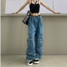 Fashion Patchwork Washed Wide Leg Jeans GSYI-30002