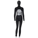 Long Sleeve Backless Sport Jumpsuit/(With Hood) LJSF-P0C4014