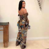 Plus Size Print Tie Up Drawstring Two Piece Pants Suit NY-3296