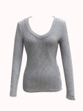 Deep V Neck Long Sleeve Tops YWXS-K25L1069
