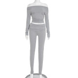One Shoulder Long Sleeve Two Piece Pants Set MXBF-J25ST264
