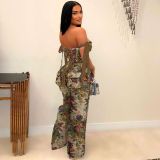Plus Size Print Tie Up Drawstring Two Piece Pants Suit NY-3296