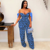 Plus Size Print Tie Up Drawstring Two Piece Pants Suit NY-3296