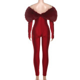 One Shoulder Fur Patchwork Jumpsuit XEF-K25Q80364