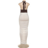 Contrast Color Patchwork Tie Backless Maxi Dress DLSF-K25D80703