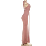 Halterneck Backless Solid Color Maxi Dress DLSF-K25D80872