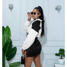 Retro Long Sleeve Color Block Two Piece Skirts Set QXLB-10157